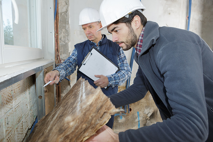 Picture of tradespeople removing cavity wall insulation