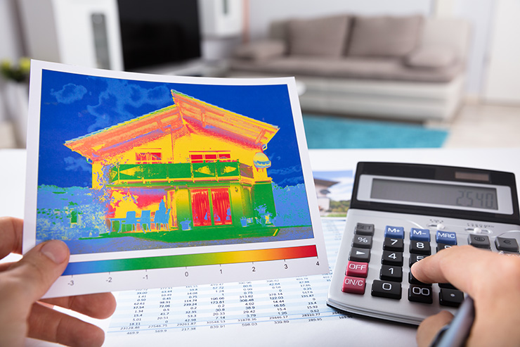 Picture of a person calculating heat loss of home with a calculator