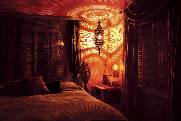 Picture of a Moroccan style lantern in a dark room