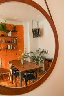 Picture of a living room reflected in a mirror