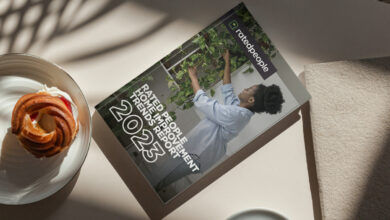 Picture of the Rated People Trends Report on a table next to a pastry