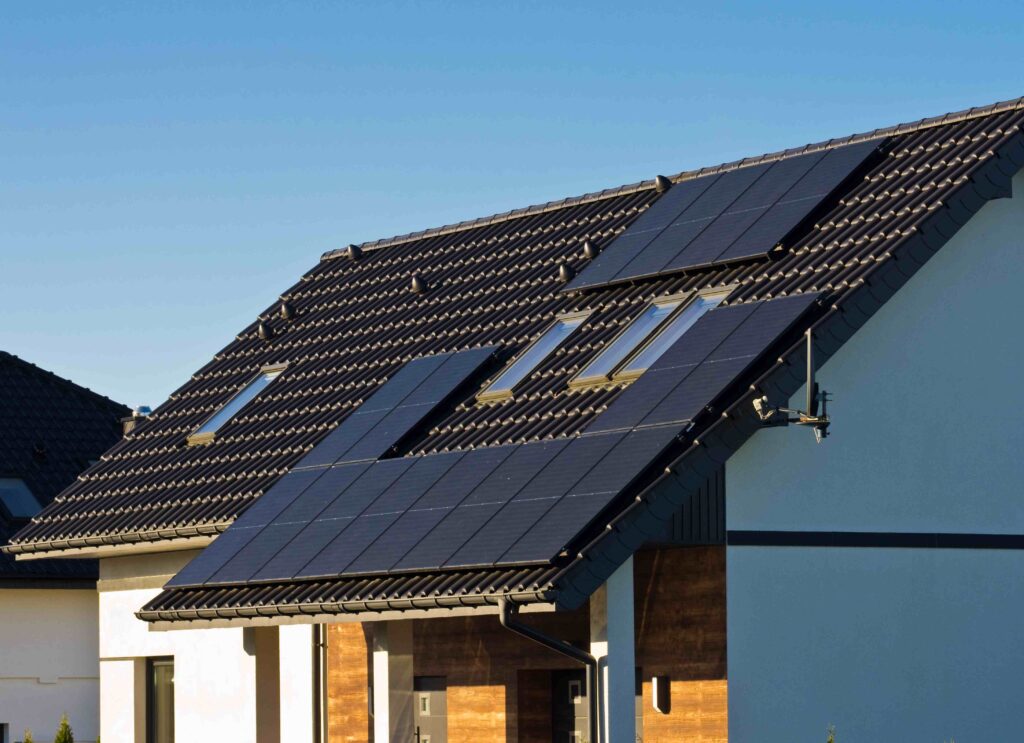 Picture of a roof with modern solar panels 