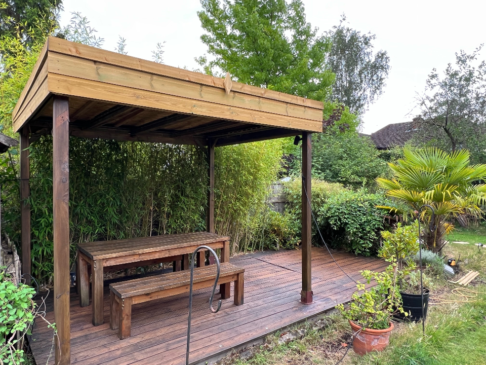 A new roof was constructed on this pergola and decking fully refurbished.
